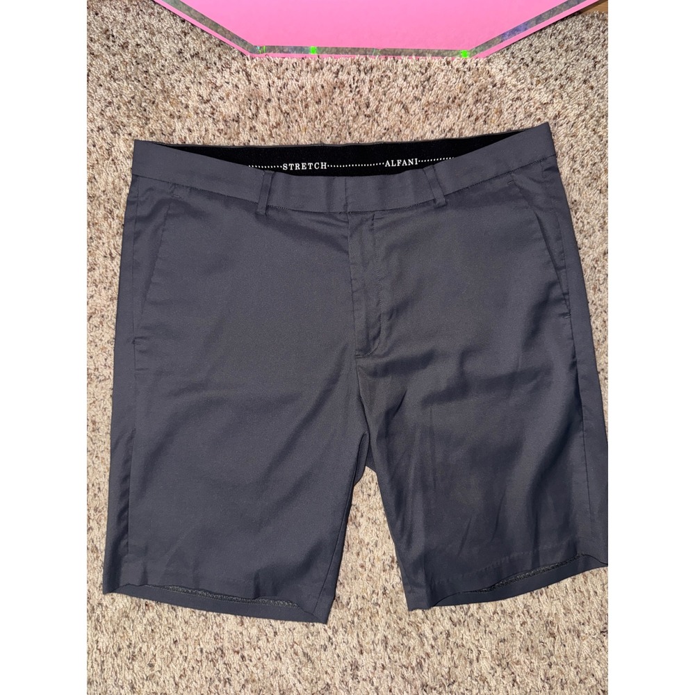 Alfani Mens Stretch Flat Front Shorts Gray Size 34‎ Golf Style Shorts